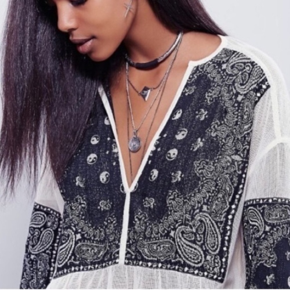 Free People Yin Yang Paisley Vintage New Romantics Sheer Mesh Long Sleeve Top